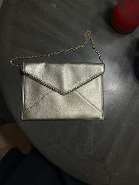 Rebecca Minkoff Gold Metallic Leo Envelope Clutch with Chain Strap